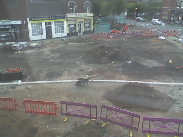 Leek town centre, mostly featuring construction works.