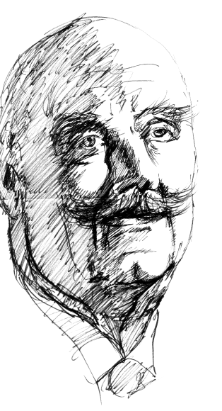 Sketch of a bald man with a moustache